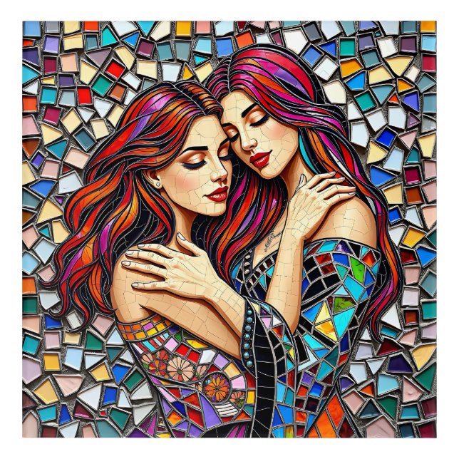 Two Women in Love | Faux Mosaic Tile Style Acrylic Print (Front)