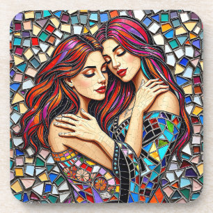 Two Women in Love   Faux Mosaic Tile Style Beverage Coaster