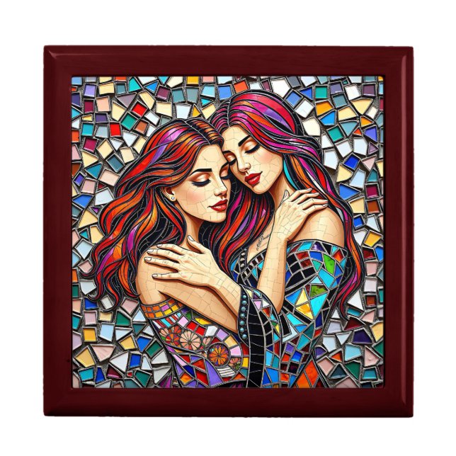 Two Women in Love | Faux Mosaic Tile Style Gift Box (Front)