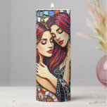 Two Women in Love | Faux Mosaic Tile Style Pillar Candle