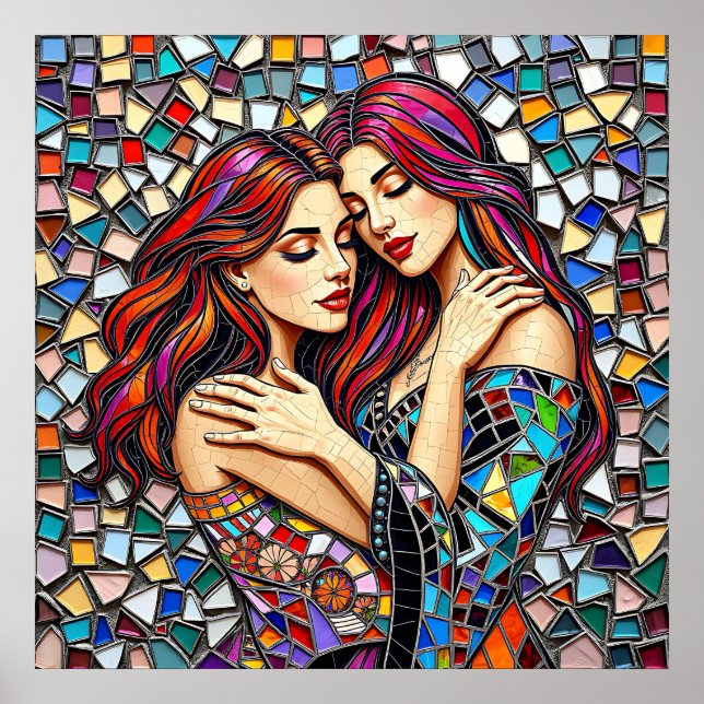 Two Women in Love | Faux Mosaic Tile Style Poster (Front)