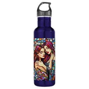 Two Women in Love Faux Mosaic Tile Style Stainless Steel Water Bottle