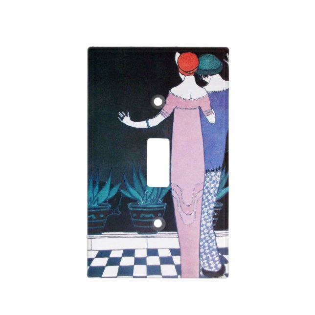 TWO WOMEN IN THE NIGHT ART DECO BEAUTY FASHION LIGHT SWITCH COVER (Front)