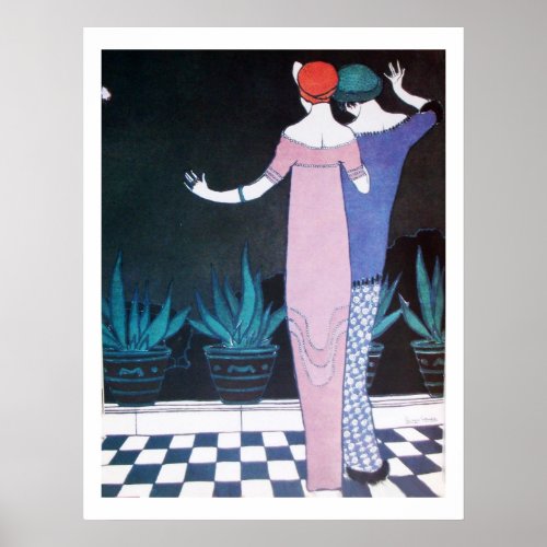 TWO WOMEN IN THE NIGHT Art Deco Beauty Fashion Poster