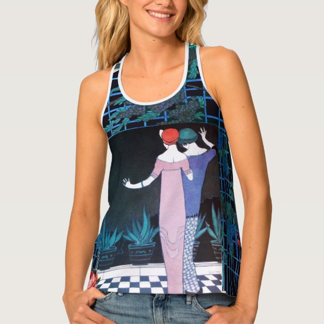 TWO WOMEN IN THE NIGHT Art Deco Beauty Fashion Tank Top (Front)