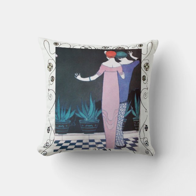 TWO WOMEN IN THE NIGHT Art Deco Beauty Fashion  Throw Pillow (Front)
