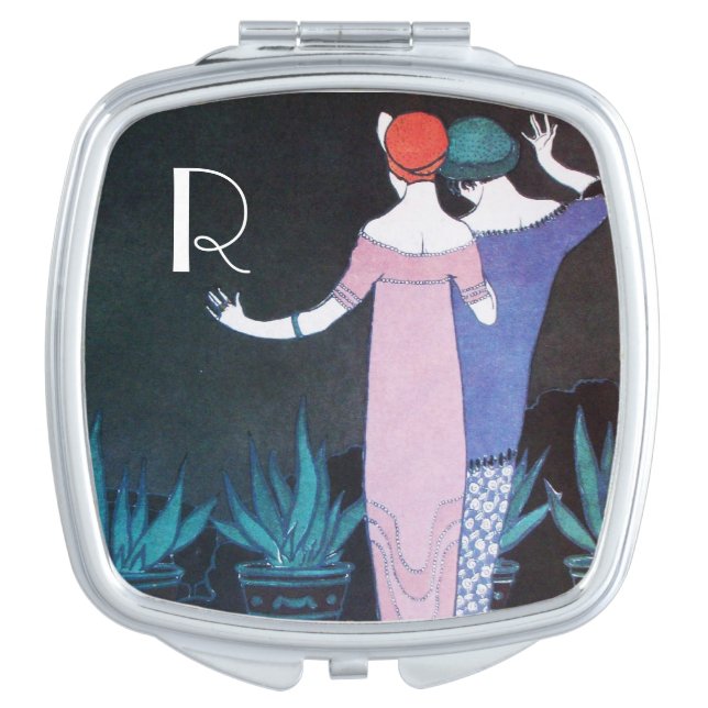 TWO WOMEN IN THE NIGHT ART DECO FASHION MONOGRAM VANITY MIRROR (Front)