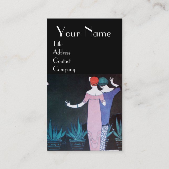 TWO WOMEN IN THE NIGHT Beauty Fashion Monogram Business Card (Front)