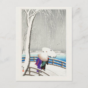 Two women in the snow - Vintage Japanese Postcard