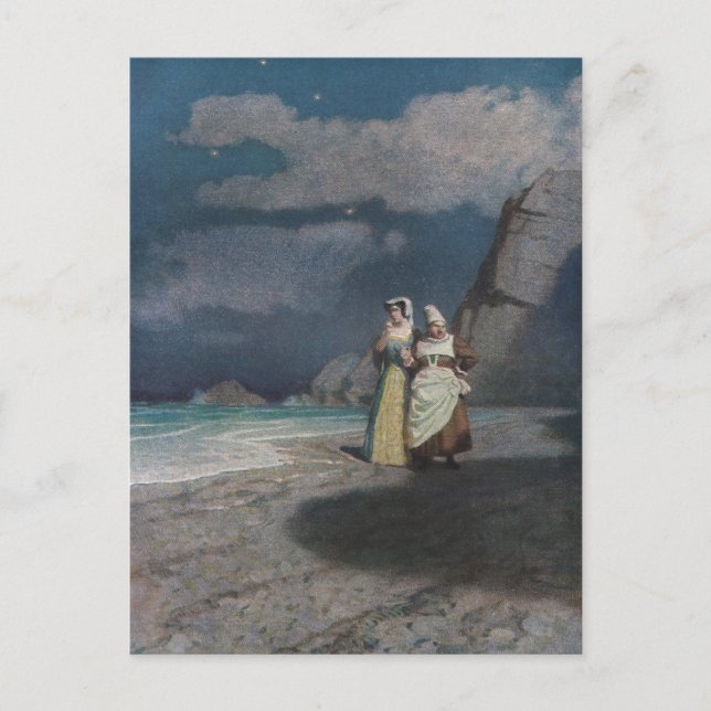 Two Women on a Gray Shingle Beach at Night Postcard (Front)