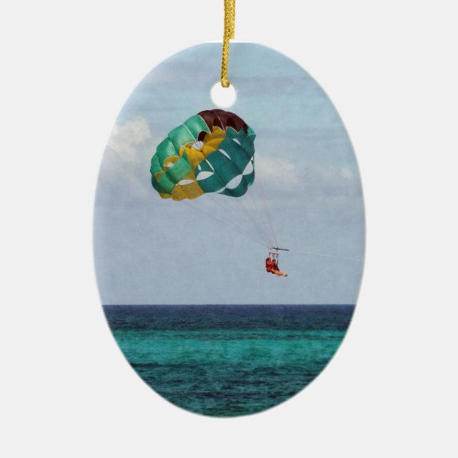 Two Women Parasailing in the Bahamas Ceramic Ornament (Front)