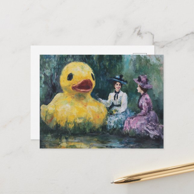 Two Women Picnic With the Giant Duck Postcard (Front/Back In Situ)