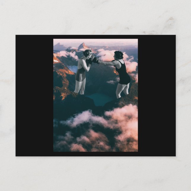 Two women playing boxing. Collage Art. Postcard (Front)