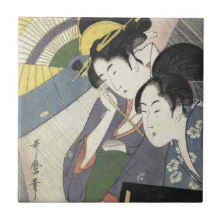 Two Women Under an Umbrella Kitagawa Utamaro art Tile