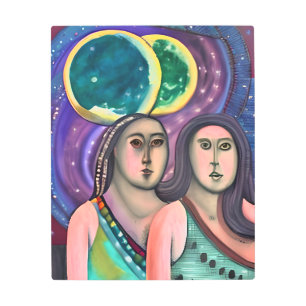 Two Women Under the Moon Metal Print