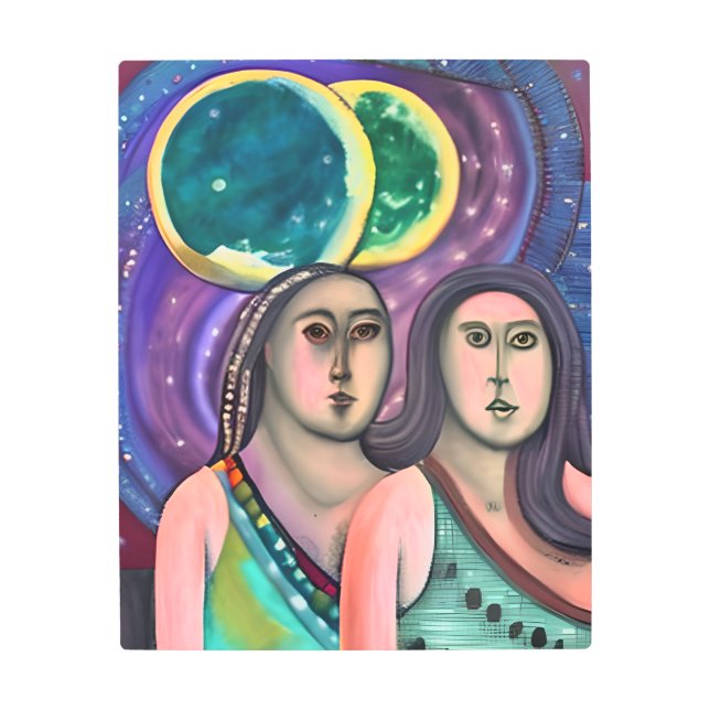 Two Women Under the Moon Metal Print (Front)