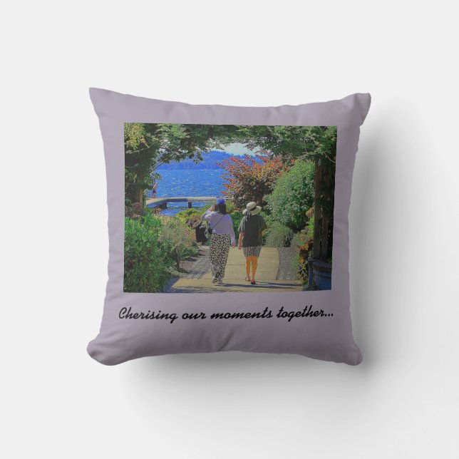 Two Women Walking - Cherishing Moments Together Th Throw Pillow (Front)