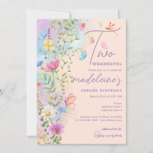 Two Wonderful Wildflowers Garden Girl 2nd Birthday Invitation