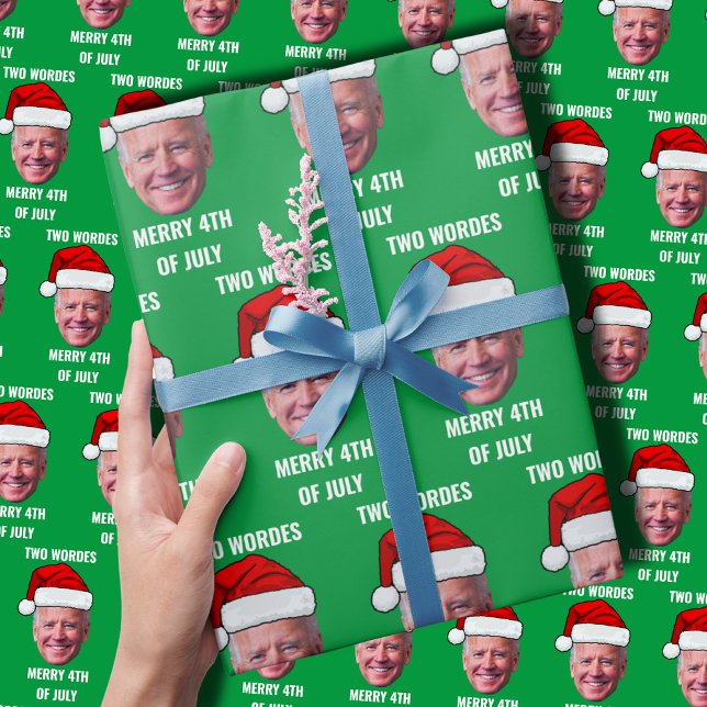 Two Words Merry 4th Of July Joe Biden Christmas Wrapping Paper (Creator Uploaded)