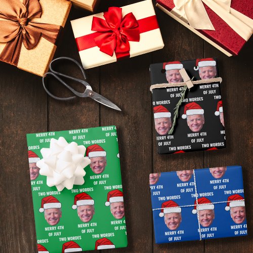 Two Words Merry 4th Of July Joe Biden Christmas Wrapping Paper Sheets