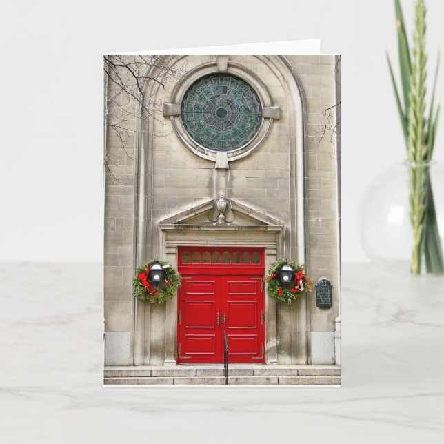 Two Wreaths and Red Door/Holiday Greeting Card (Front)