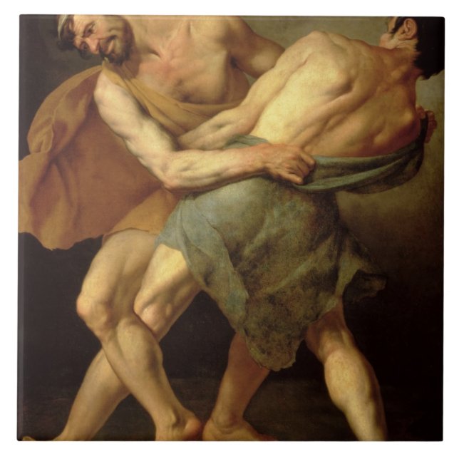 Two Wrestlers Ceramic Tile (Front)