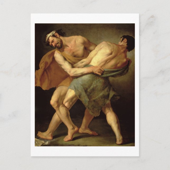 Two Wrestlers Postcard (Front)