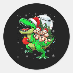 Two Xmas Poosles Riding T-rex Reindeer Lover Kids Classic Round Sticker
