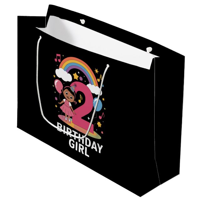 Two Year Old Birthday Girl Cute 2nd Birthday  Large Gift Bag (Front Angled)