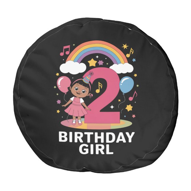Two Year Old Birthday Girl Cute 2nd Birthday  Pouf (Bottom)