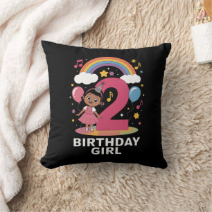 Two Year Old Birthday Girl Cute 2nd Birthday  Throw Pillow