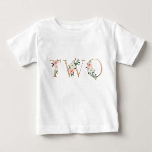 Two year old gold and blush floral alphabetical baby T_Shirt