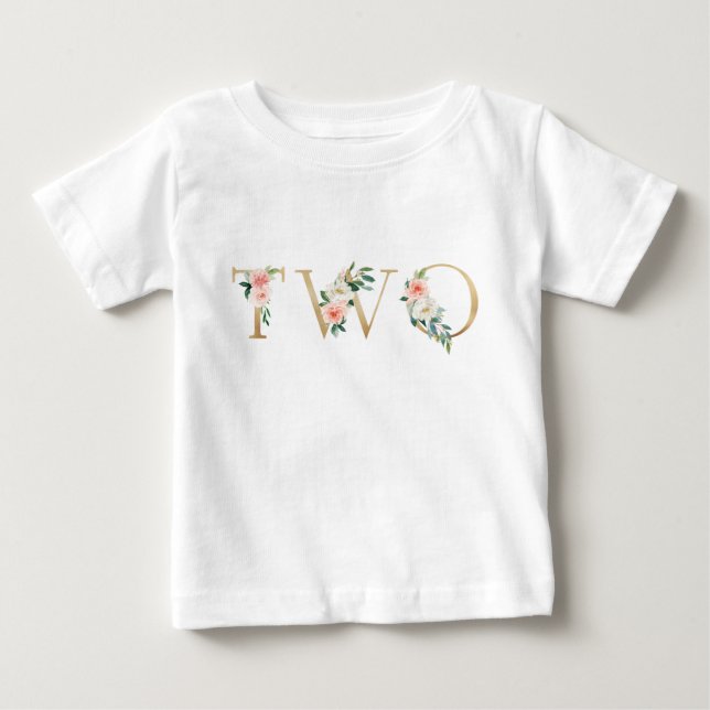 Two year old gold and blush floral alphabetical baby T-Shirt (Front)