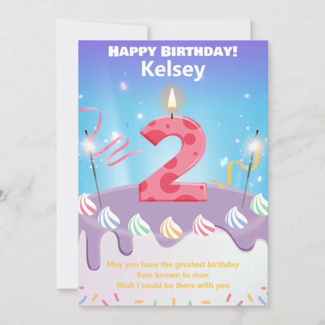 Two year old Happy Birthday card personalized (Front)