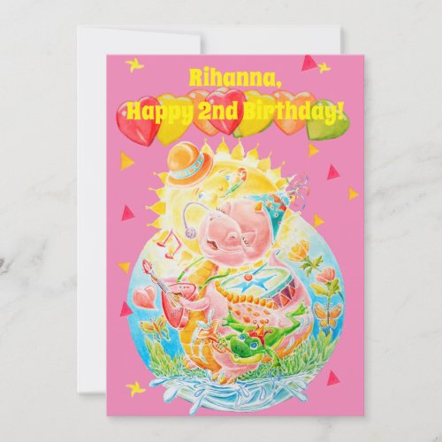 Two Year old Little Girls Personalized birthday Thank You Card