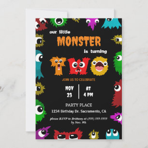 Two Year Old Little Monster Birthday Invitation