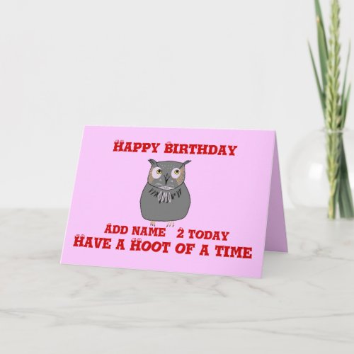 two year oldPink Hooty Owl Birthday Card