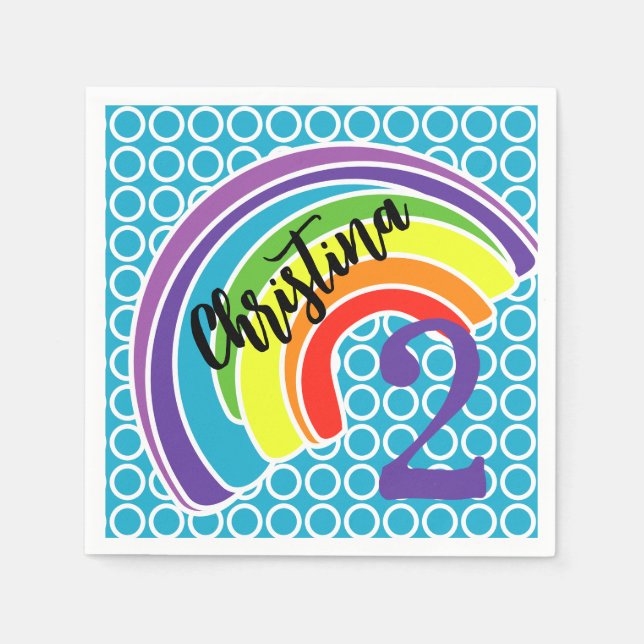Two Year Old Rainbow Birthday Party Napkins (Front)