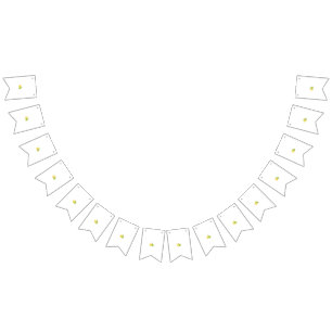 Two yellow and green flowers on a white background bunting flags