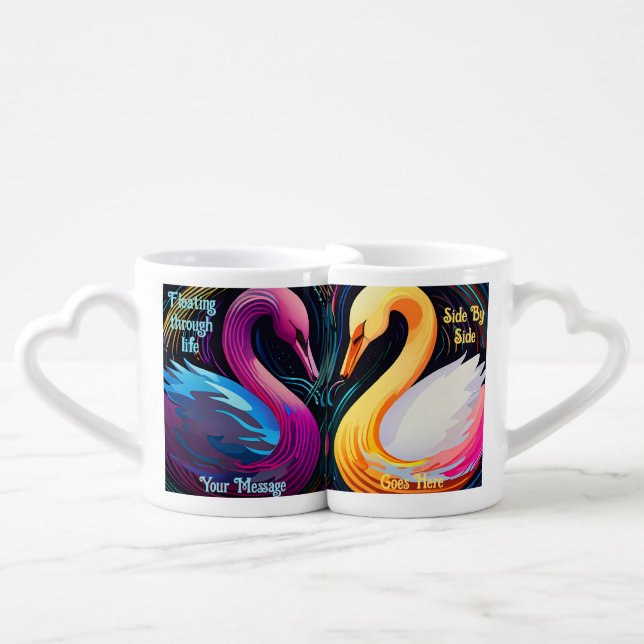 Two Yellow & Blue Swans side by side Coffee Mug Set (Front Nesting)