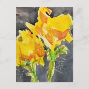 Two Yellow Flowers Crayon Resist Painting #241101 Postcard