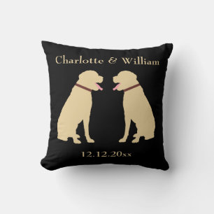 Two Yellow Golden Labradors Personalized Wedding Throw Pillow