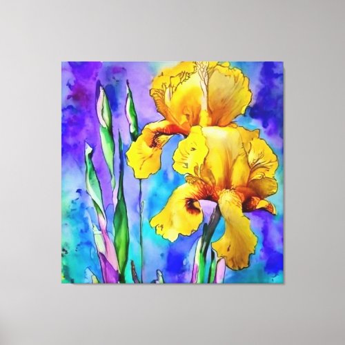 Two Yellow Irises in Watercolor Canvas Print