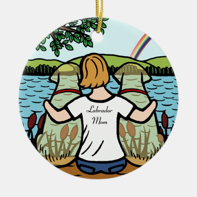 Two Yellow Labrador Angels and Mom 2 Ceramic Ornament (Front)