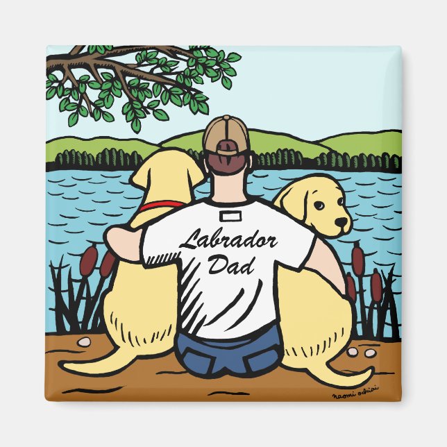 Two Yellow Labradors and Dad Magnet (Front)