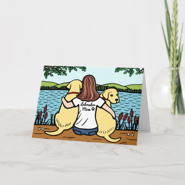 Two Yellow Labradors and Mom Long Card (Front)