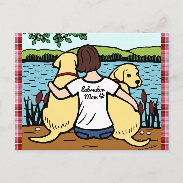Two Yellow Labradors and Mom Postcard (Front)