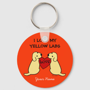 Two Yellow Labradors with Love Cartoon Keychain