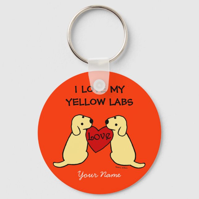 Two Yellow Labradors with Love Cartoon Keychain (Front)