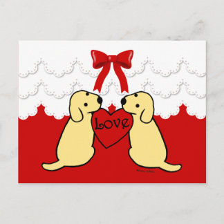 Two Yellow Labradors with Love Cartoon Lace Postcard
